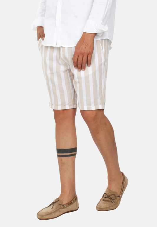 Wide stripe linen Bermuda shorts