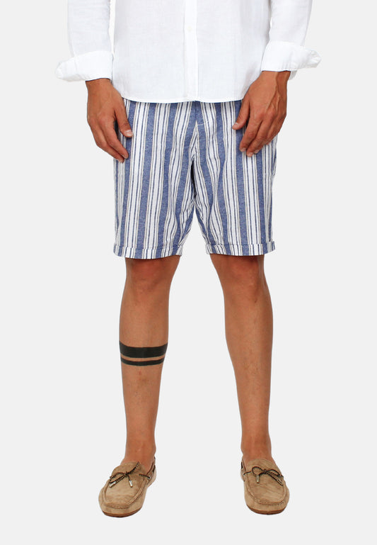 Two-tone striped linen Bermuda shorts