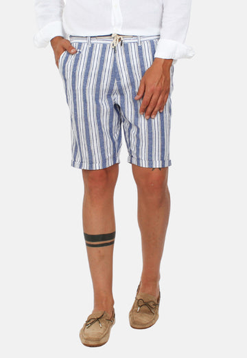 Two-tone striped linen Bermuda shorts