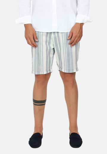 Multi-stripe linen Bermuda shorts