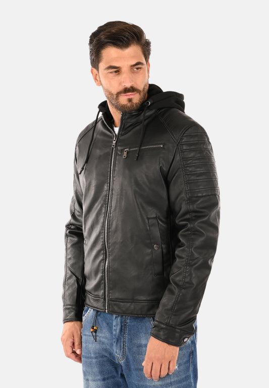 Faux leather jacket with hood