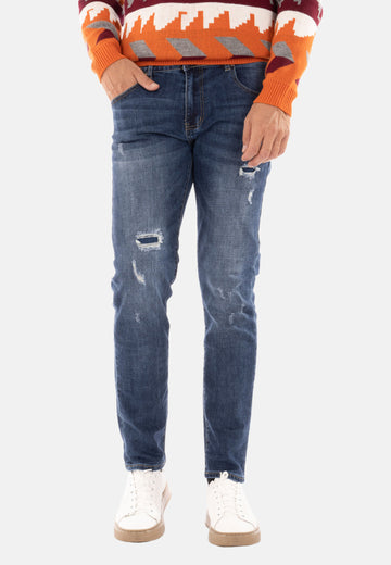 Jeans with elasticated rips