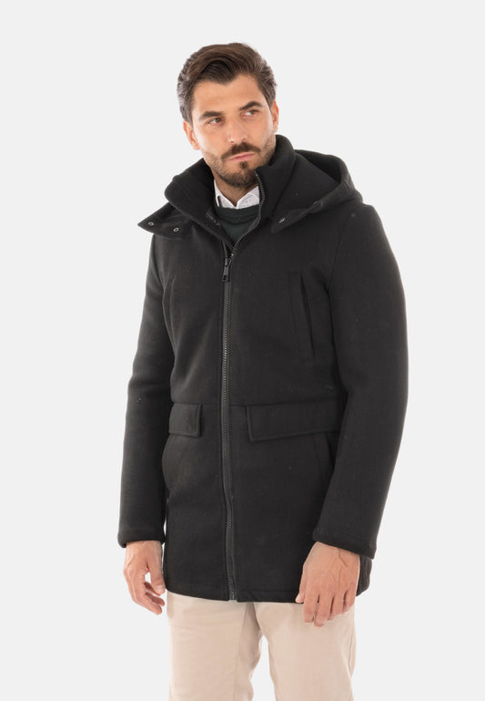 Black hooded coat