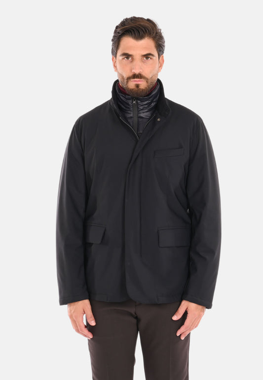 Technical jacket with removable bib