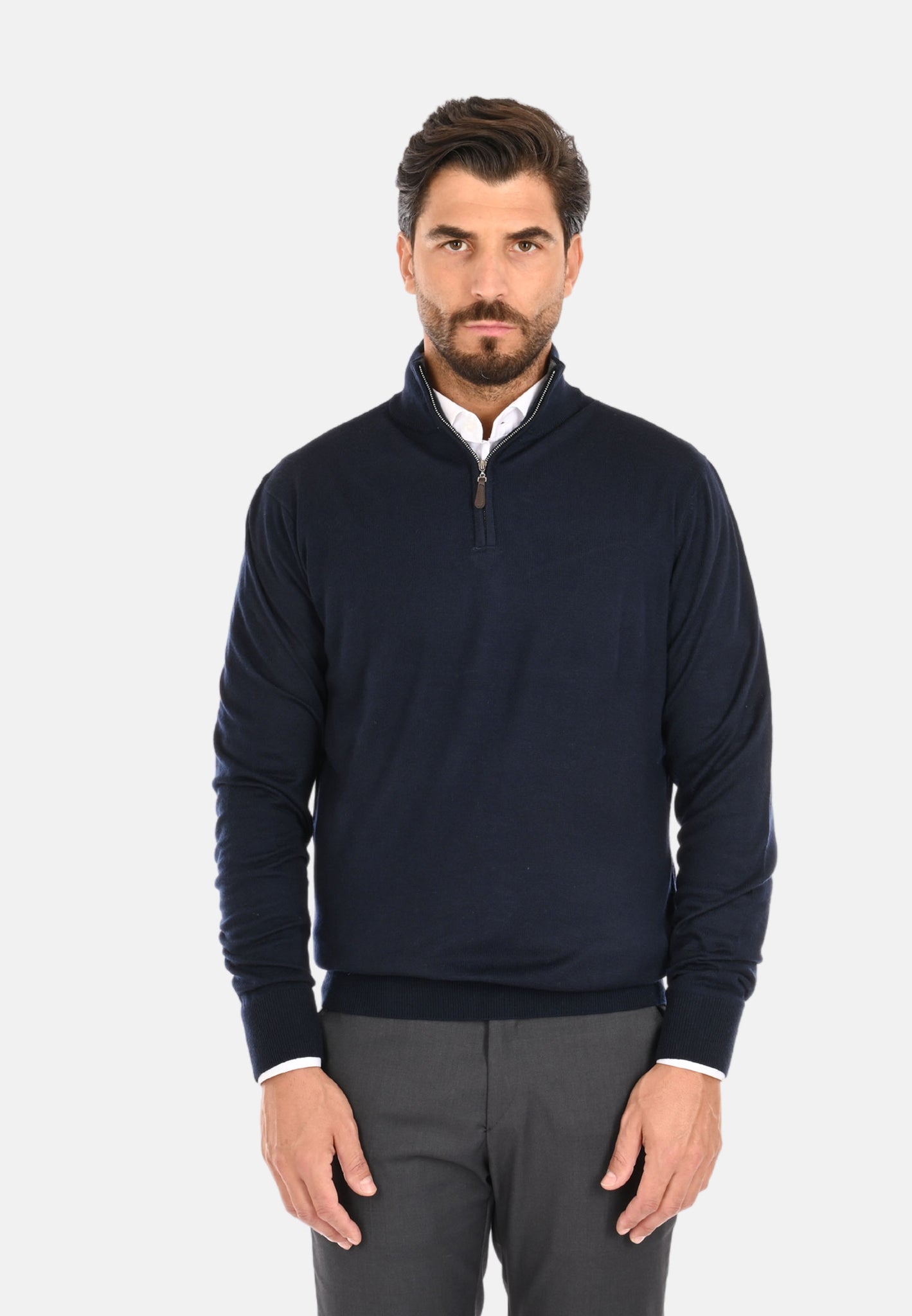 Men's wool and cashmere sweater with half zip