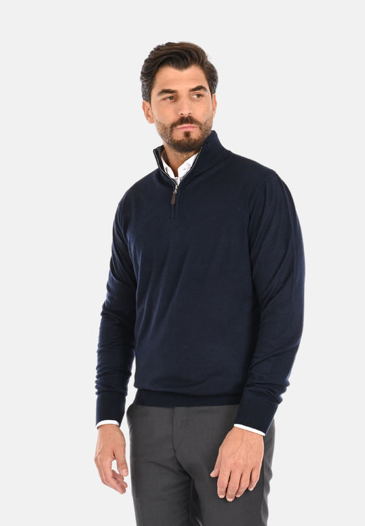 Men's wool and cashmere sweater with half zip