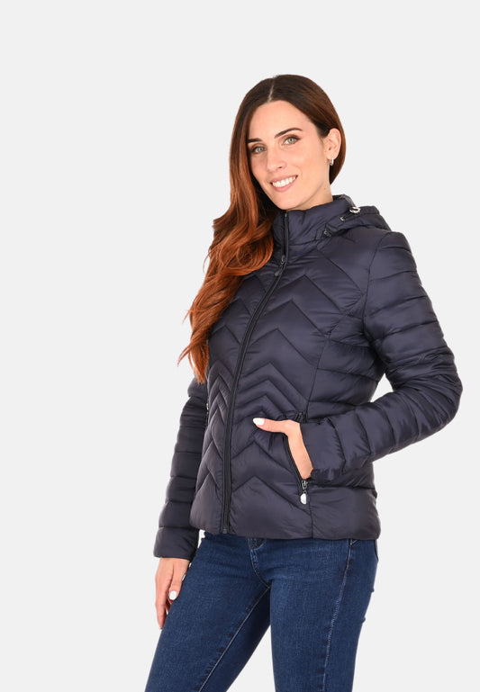 Down jacket with removable hood