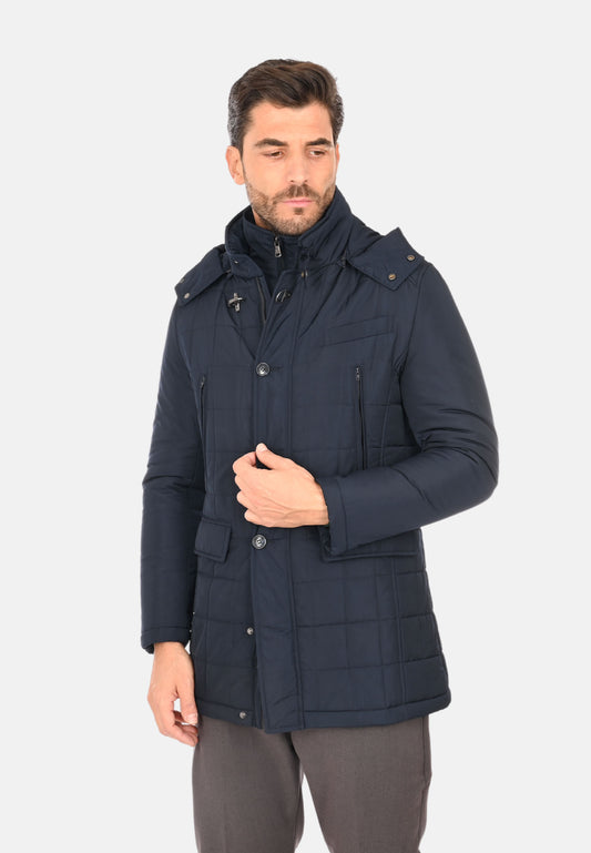 Quilted jacket with blue hood