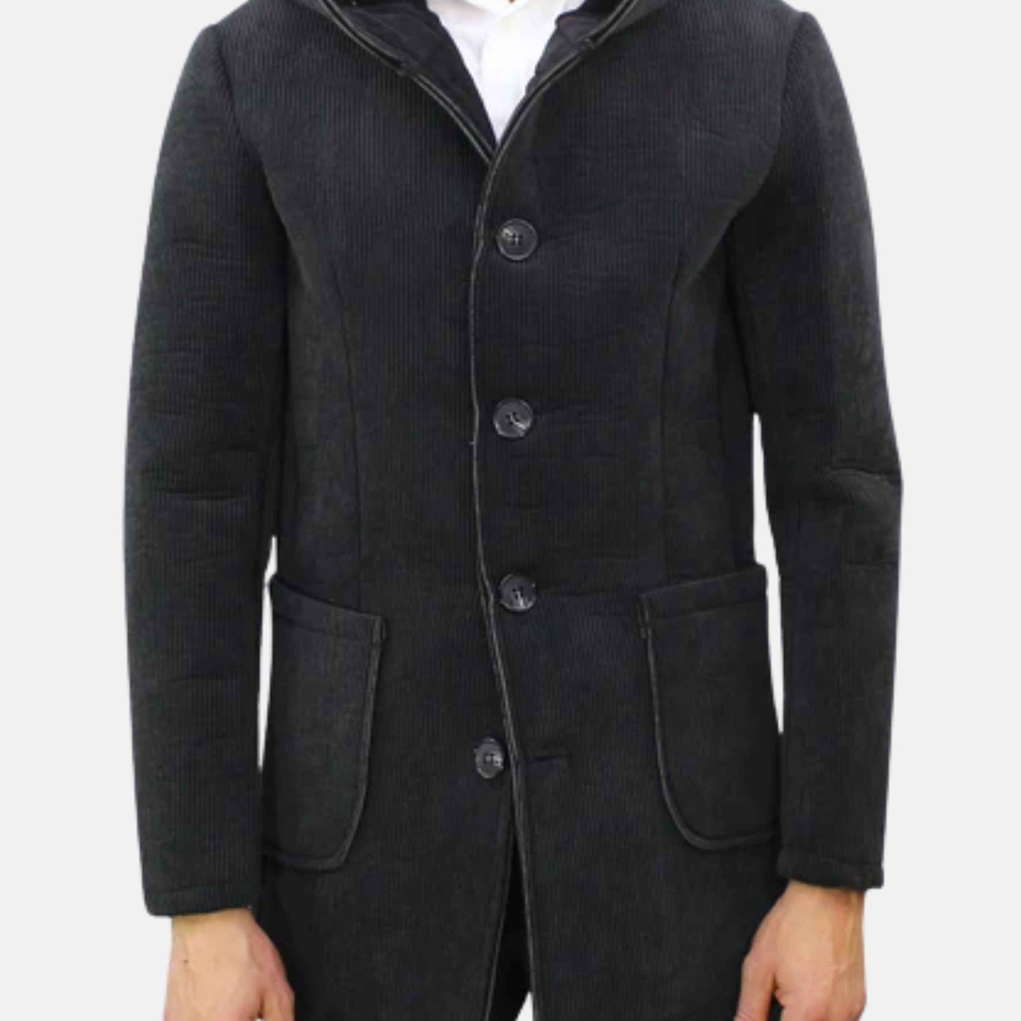 Manteau à capuche côtelé noir