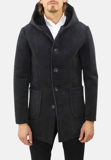 Black ribbed hooded coat