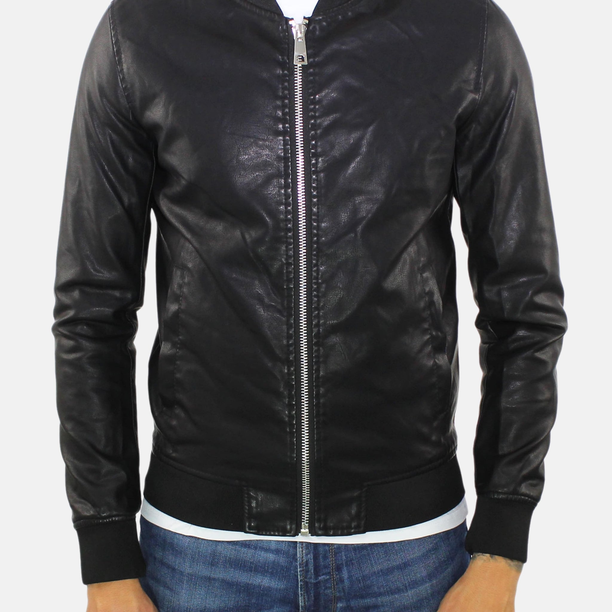 Faux leather varsity jacket