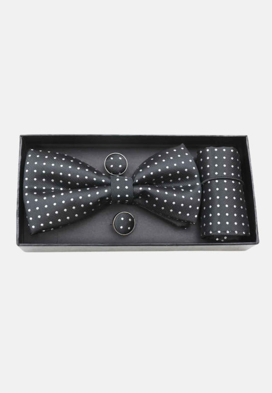 Polka dot bow tie and cufflinks set