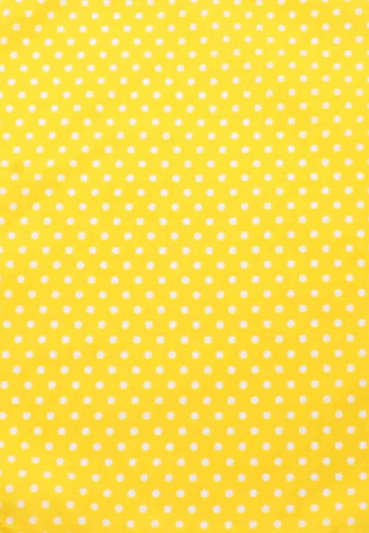 Yellow pocket square with small white polka dots