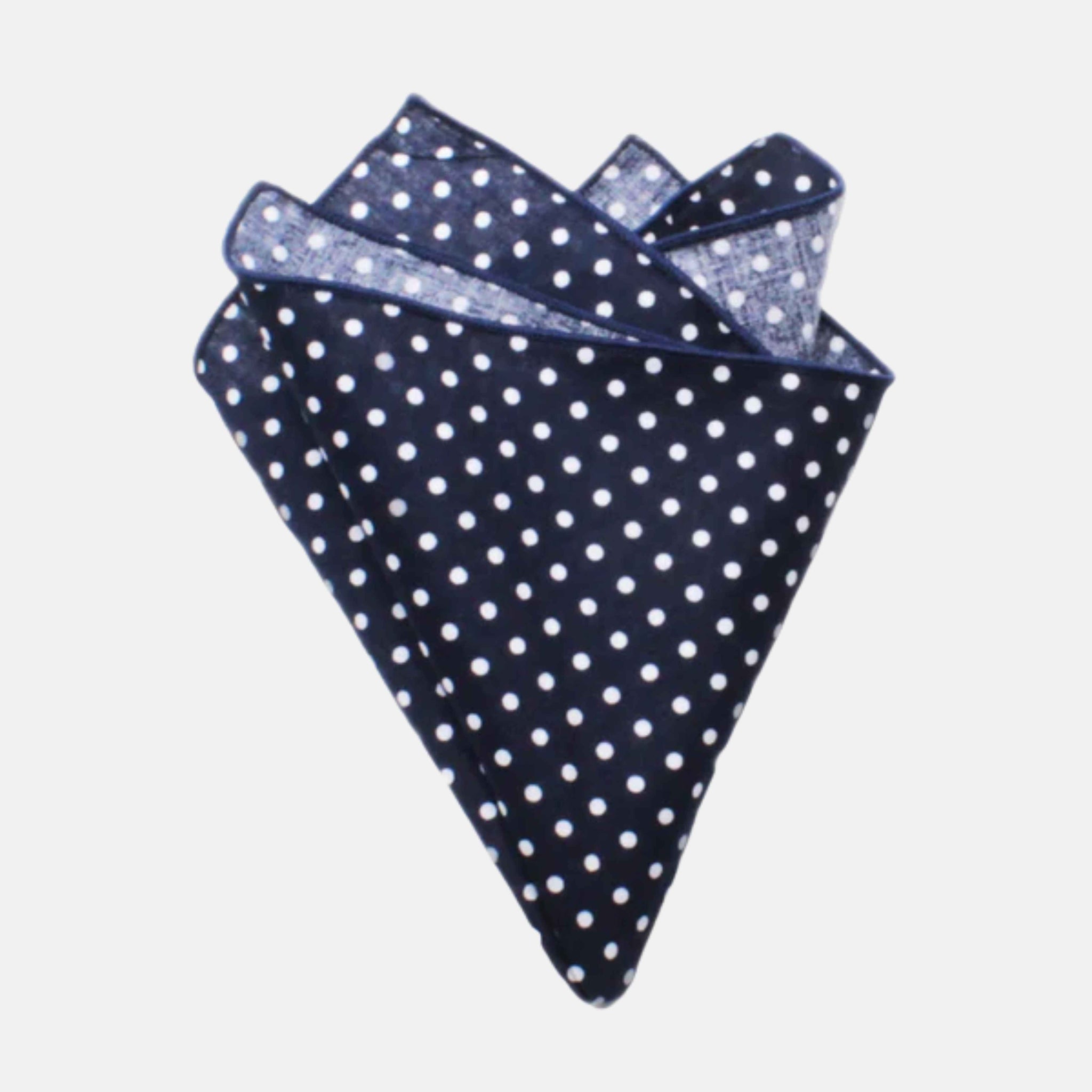 Blue pocket square with small and large polka dots