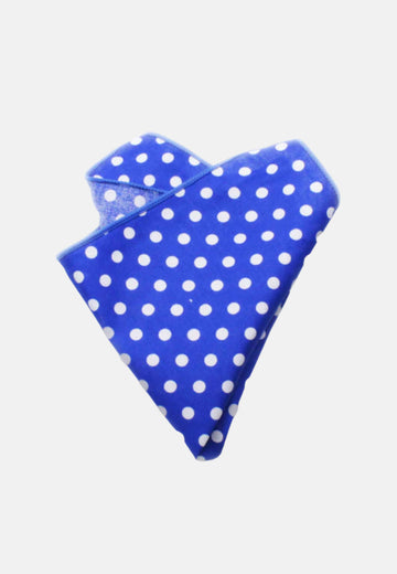 Blue pocket square with large white polka dots