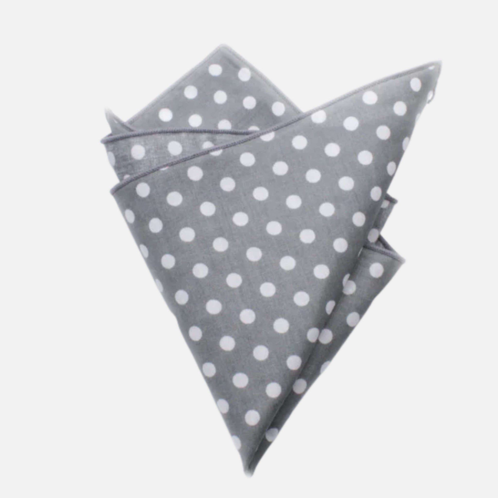 Gray pocket square with large white polka dots
