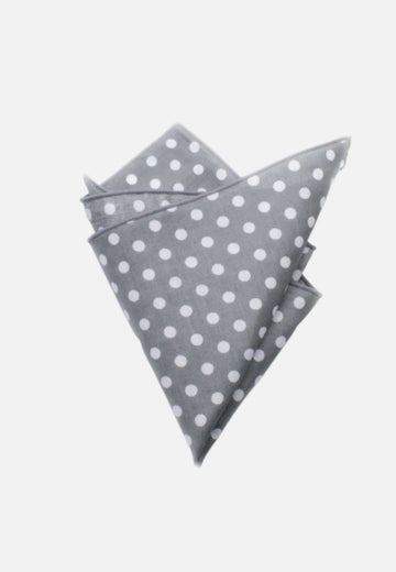 Gray pocket square with large white polka dots