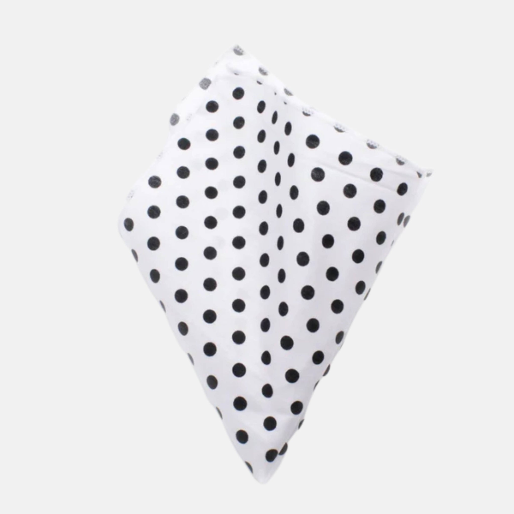 White pocket square with small black polka dots