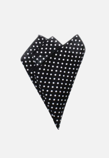 Black pocket square with large white polka dots