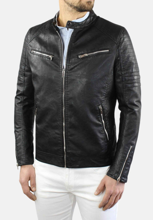 Biker jacket in black nail leather