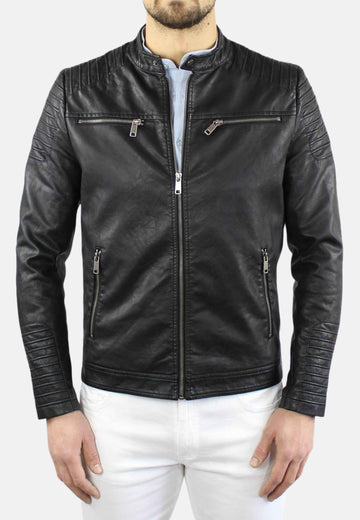 Black leather biker jacket