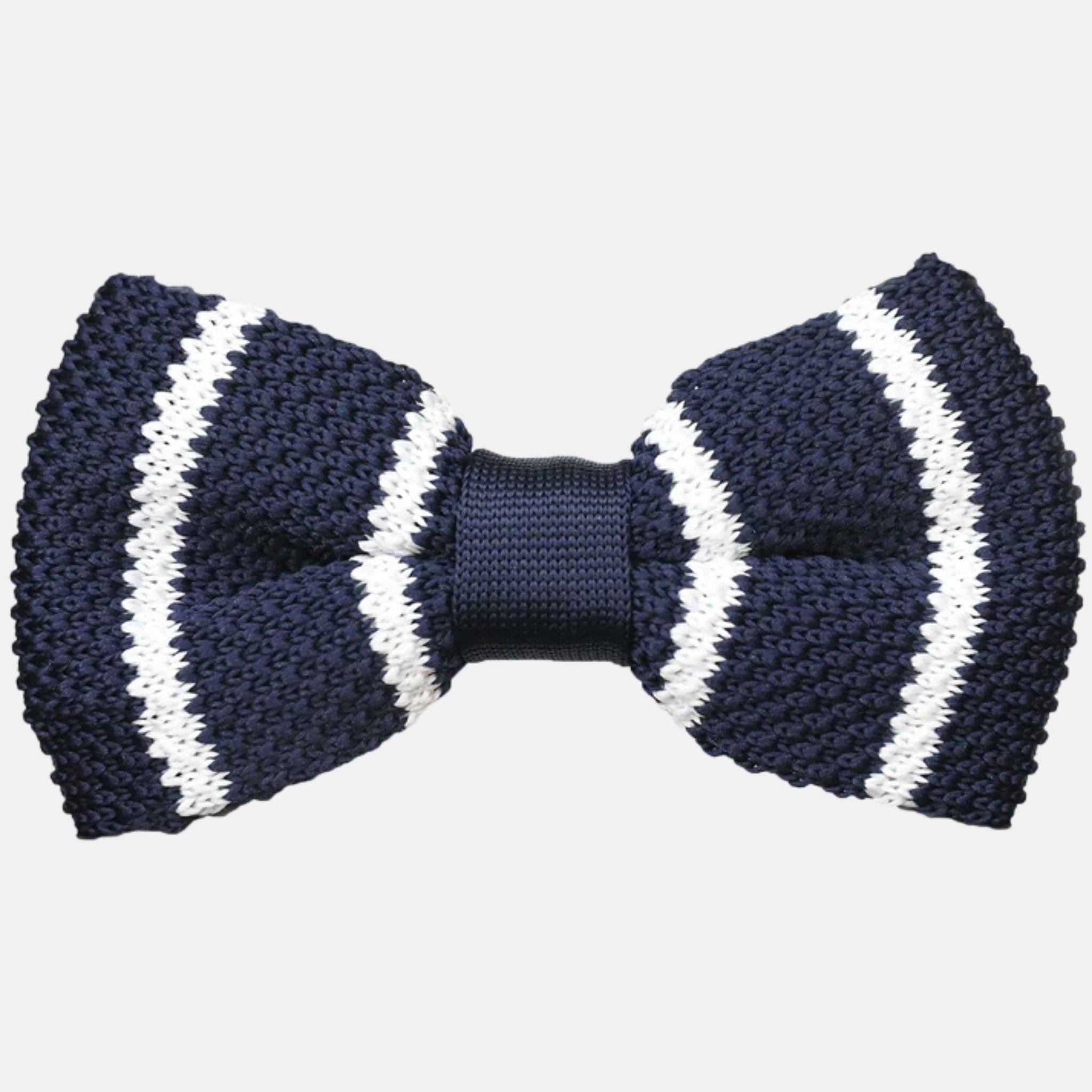 Blue tricot bow tie with white stripes