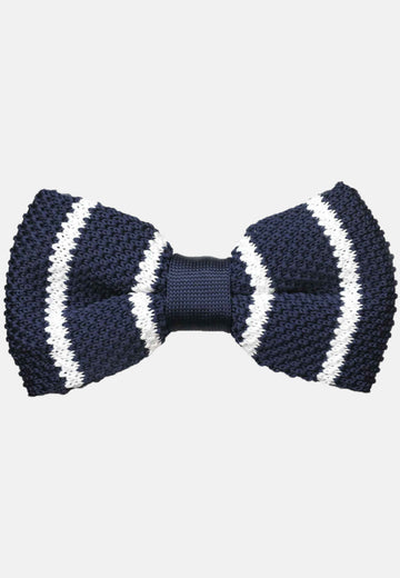 Blue tricot bow tie with white stripes