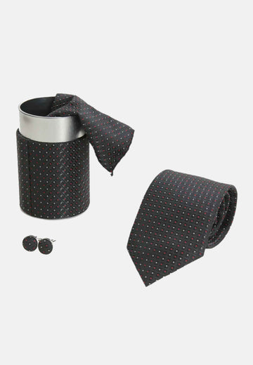 Set cravatta gemelli pochette nero con pois