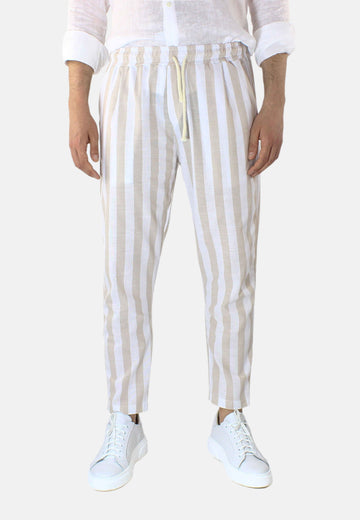Pantalone in lino con righe larghe