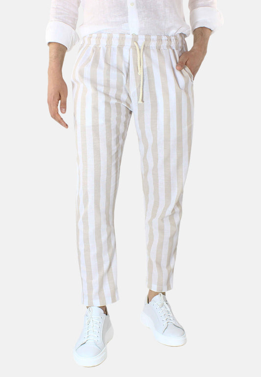 Linen trousers with wide stripes