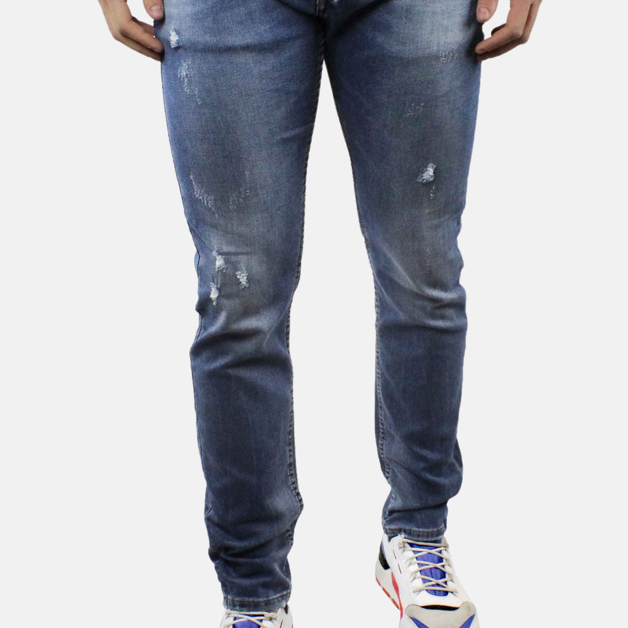 Dark jeans with light rips