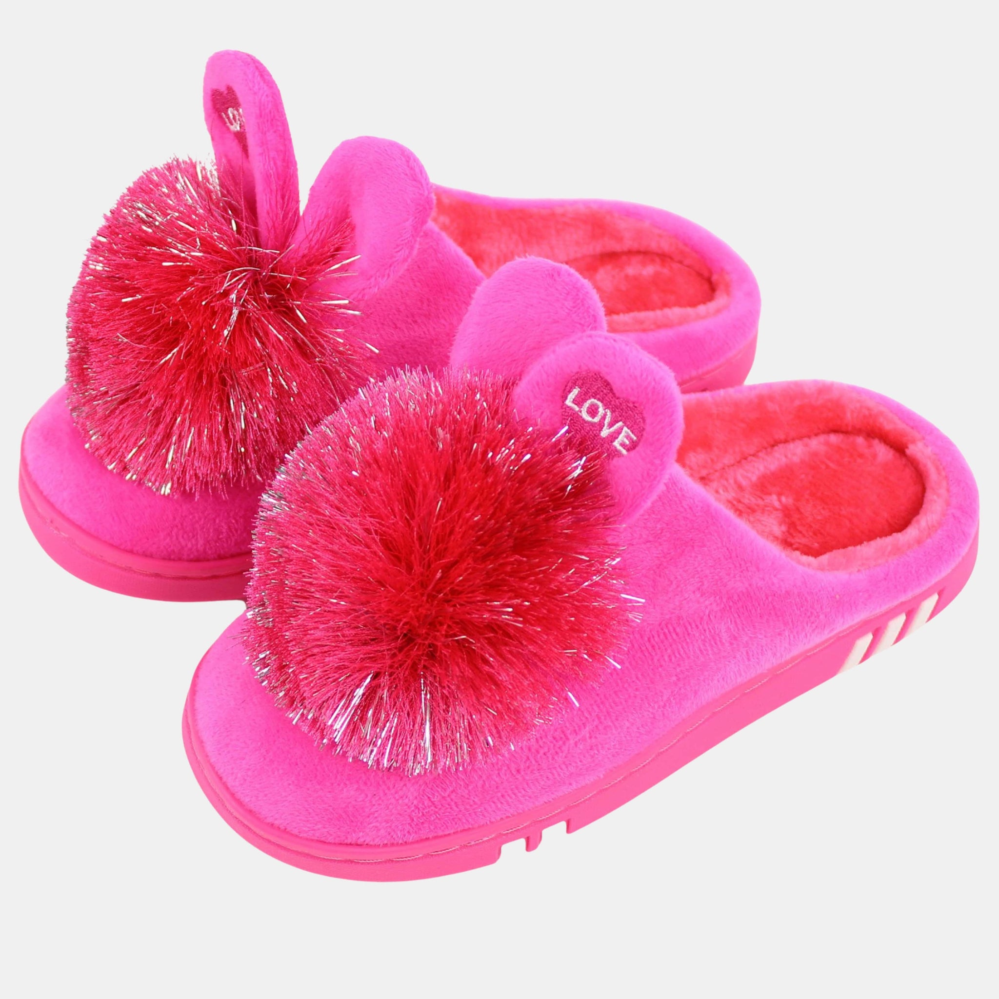 Slippers with pom poms