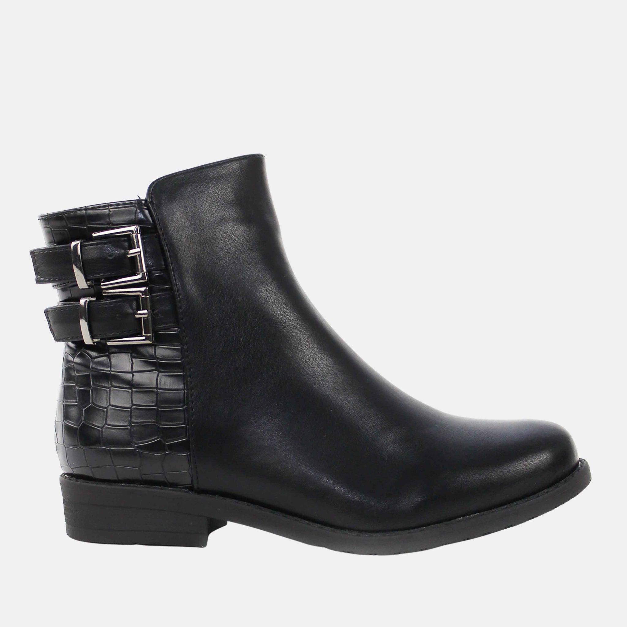 Black buckle ankle boots