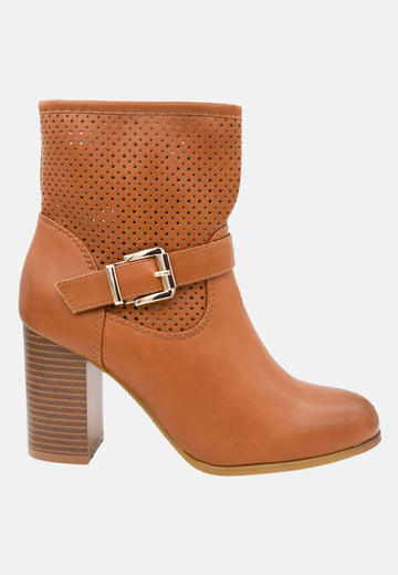 Perforated ankle boots with buckle