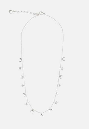 Necklace with star and moon pendants