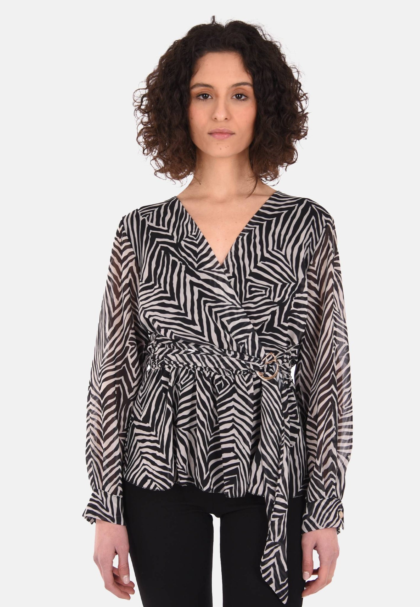 Zebra print blouse with v-neck