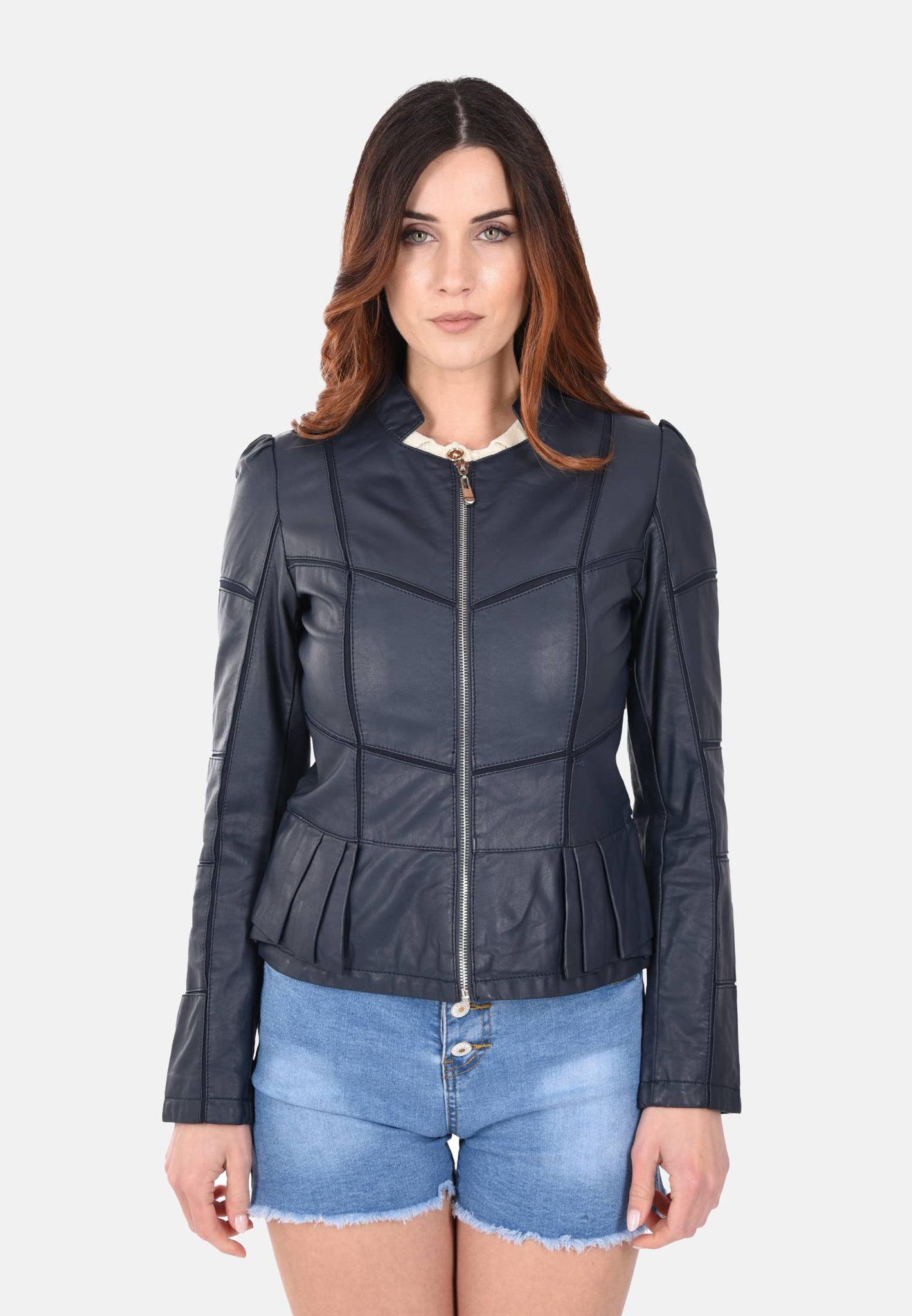 Faux leather jacket with ruffles
