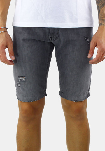 Ripped gray denim Bermuda shorts