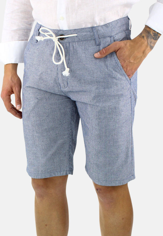Narrow striped linen Bermuda shorts