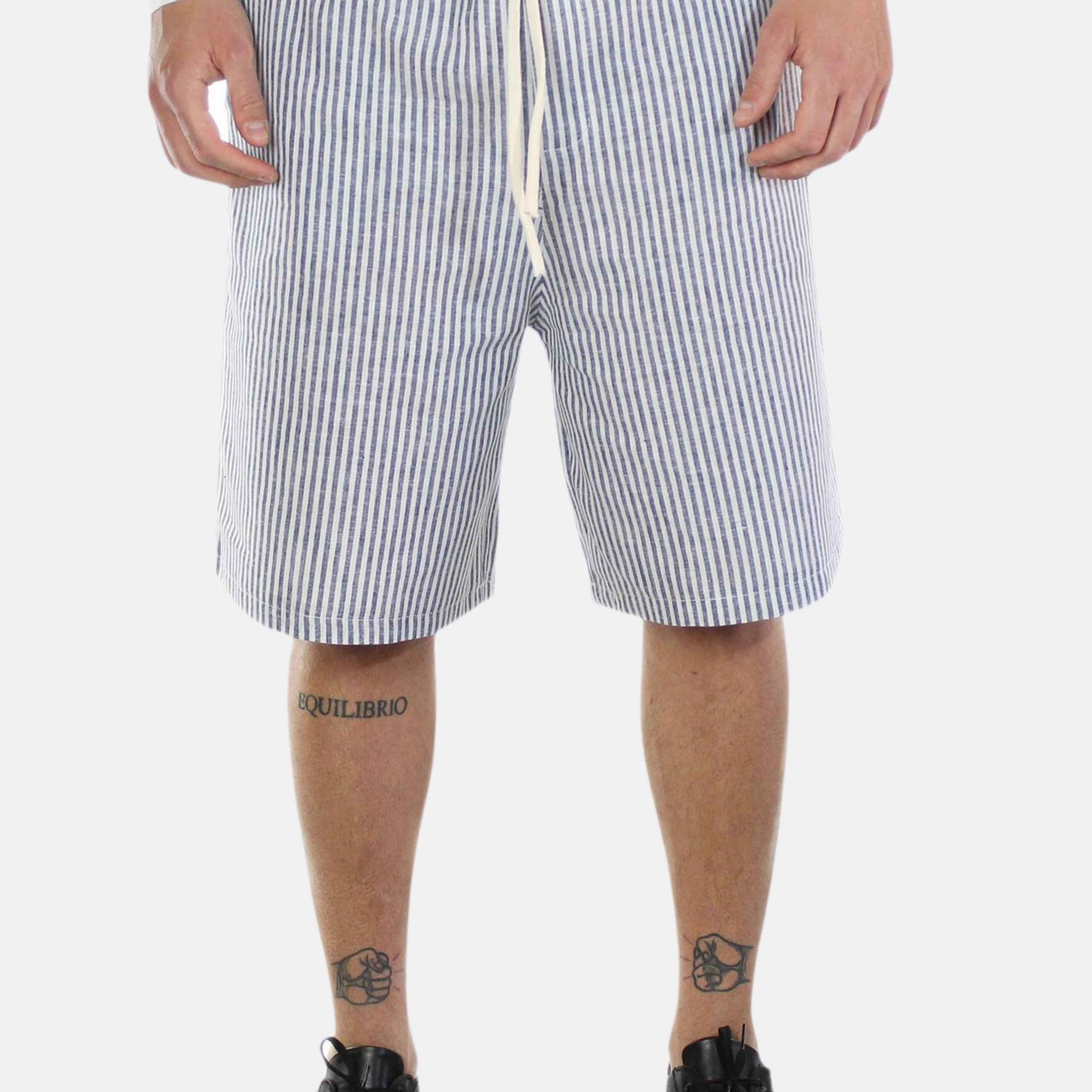 Bermuda with elastic band in striped linen