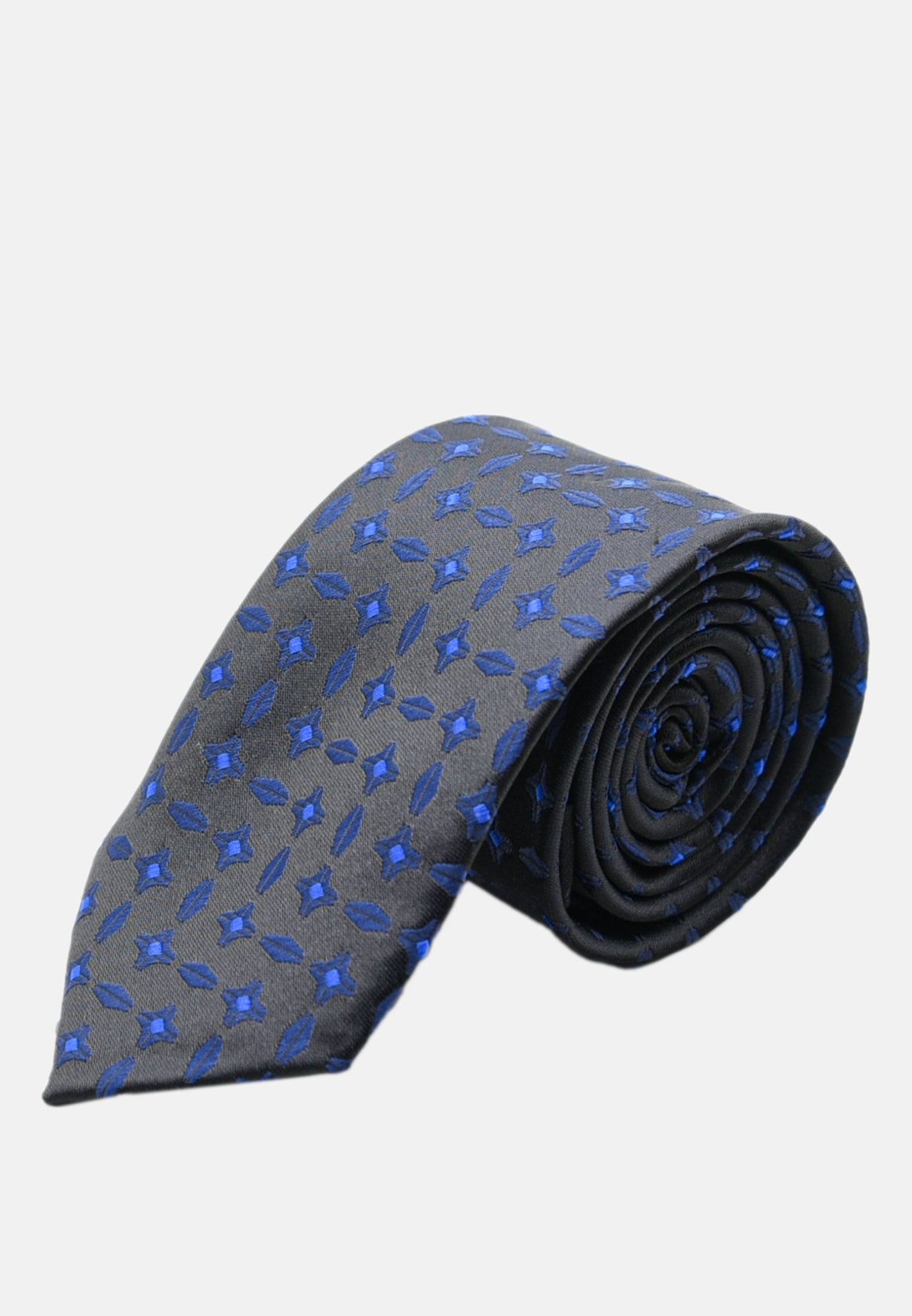 Cravatta nera con fantasia blu cobalto
