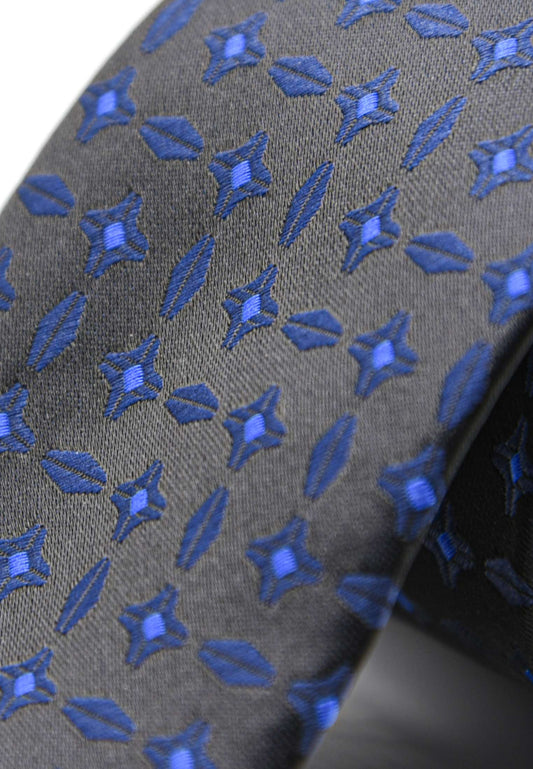 Cravate noire à motif bleu cobalt