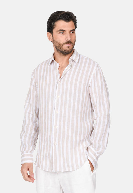 Linen shirt with classic striped collar