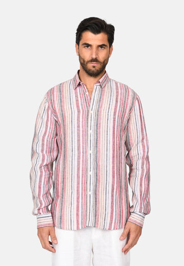 Linen shirt with multicolor stripes