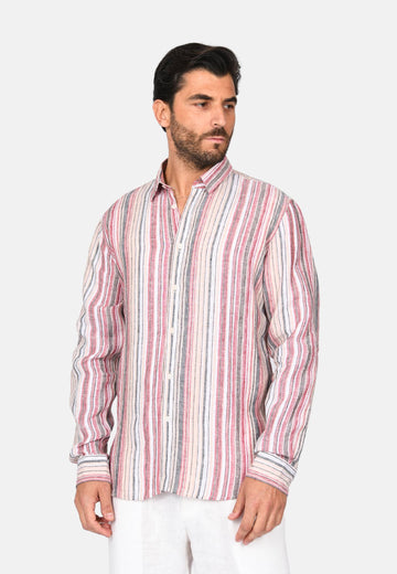 Camicia in lino con righe multicolor