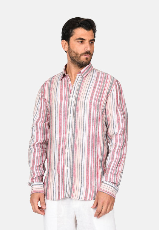 Linen shirt with multicolor stripes