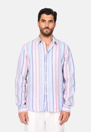 Camicia in lino con righe multicolore