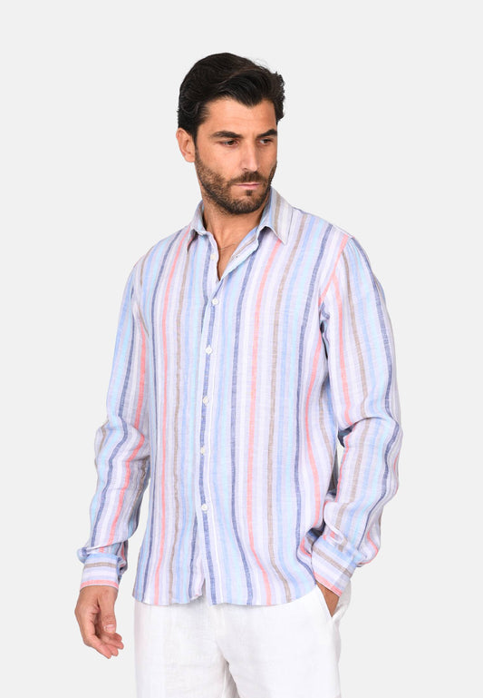 Linen shirt with multicolored stripes