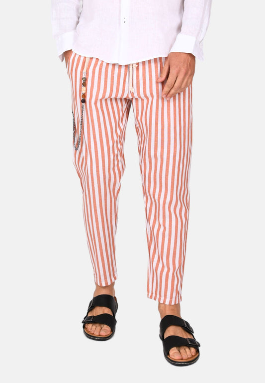 Striped linen trousers with chain