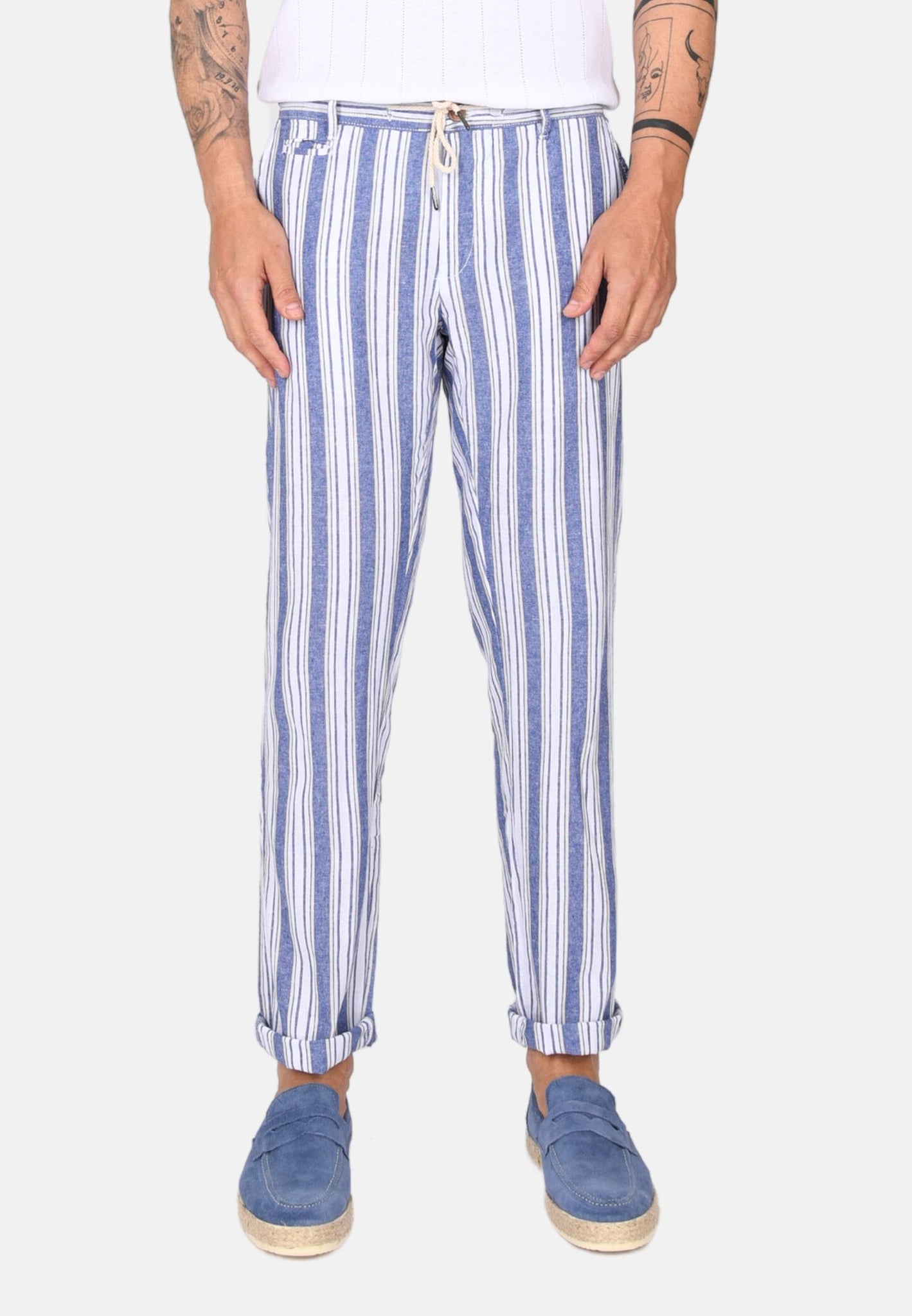Blue striped linen trousers